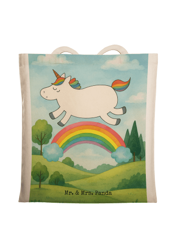 Mr. & Mrs. Panda Tragetasche Einhorn Regenbogen Design ohne Spruch in Weiß