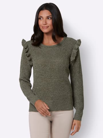 Sieh an! Rundhalspullover in khaki-meliert