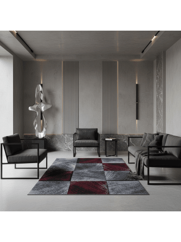 KADIMA DESIGN Teppich Kurzflor Waschbar Karo INN Strapazierfähig OEKO-TEX in Rot