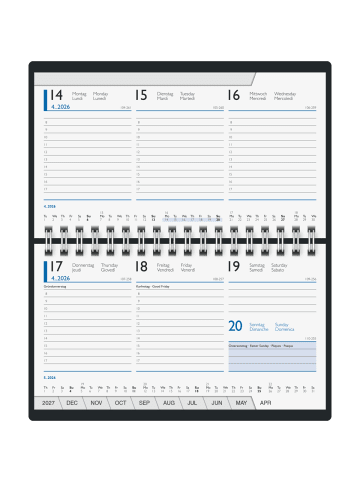 BRUNNEN Wochen-Sichtkalender 755 60 8,7x15,3cm 1 Woche/2 Seiten Leder schwarz 2026