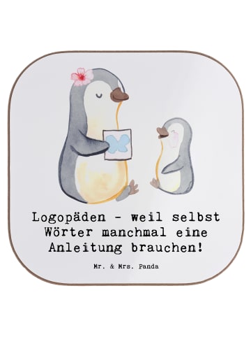 Mr. & Mrs. Panda Glas-Untersetzer Logopädin Helden mit Spruch in Weiß