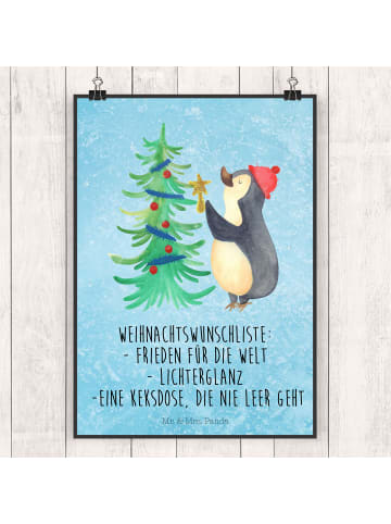 Mr. & Mrs. Panda Poster Pinguin Weihnachtsbaum mit Spruch in Eisblau