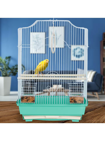 relaxdays Vogelkäfig in Hellblau/Mintgrün - (B)35 x (H)49,5 x (T)32 cm