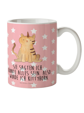 Mr. & Mrs. Panda Kindertasse Einhorn Katze mit Spruch in Rot Pastell