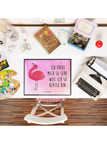 Mr. & Mrs. Panda Schreibtischunterlage Flamingo Stolz mit Spruch in Aquarell Pink