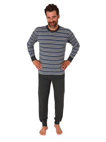 NORMANN langarm Schlafanzug Bündchen Pyjama Streifen - 83105 in blau