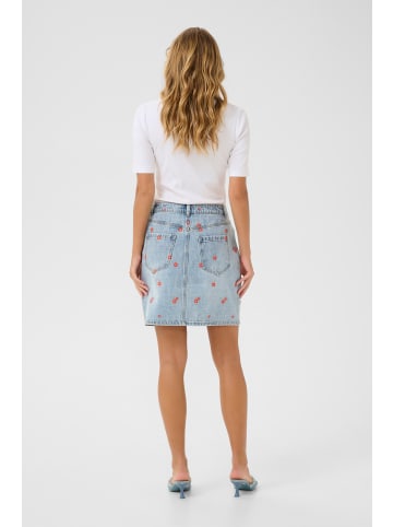 Kaffe Denimrock KAbabeth Regular fit in Blue Denim/Red Flower Emb.