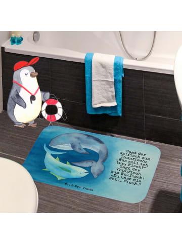 Mr. & Mrs. Panda Badteppich Walfisch Thunfisch Design mit Spruch in Weiß