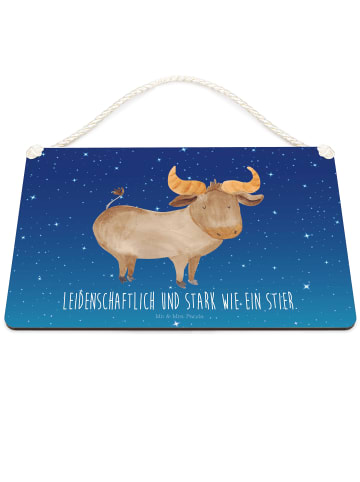 Mr. & Mrs. Panda Holzschild Sternzeichen Stier mit Spruch in Sternenhimmel Blau