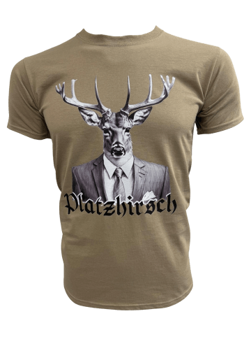 PAULGOS Herren T-Shirt, Platzhirsch mit Sakko, Hirschkopf in Sand