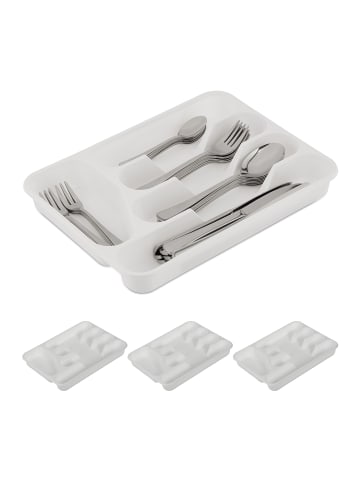 relaxdays 4 x Besteckkasten in Weiß - (B)24,5 x (H)4 x (T)32,5 cm