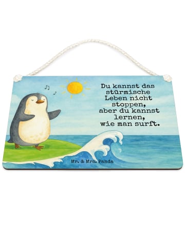 Mr. & Mrs. Panda Deko Schild Pinguin Surfer Design mit Spruch in Weiß