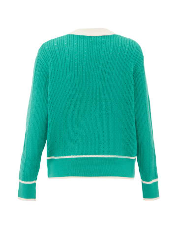 faina Women Cardigan in Grün Wollweiss Stickerei
