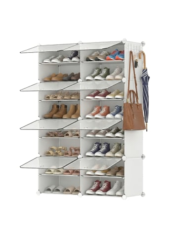 SONGMICS Schuhregal Damion in Weiß-Transparent - (B)83 x (H)122 x (T)32 cm