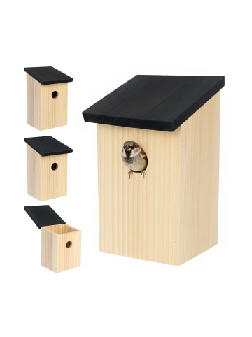 relaxdays 4 x Nistkasten in Natur/ Schwarz - (B)12 x (H)22 x (T)14 cm