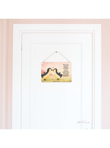 Mr. & Mrs. Panda Schild Pinguine Kuss Design mit Spruch in Weiß