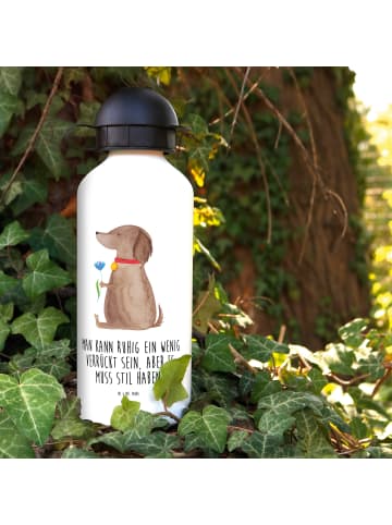 Mr. & Mrs. Panda Kindertrinkflasche Hund Blume mit Spruch in Weiß