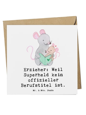 Mr. & Mrs. Panda Grußkarte Erzieher Superheld mit Spruch in Weiß