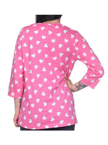 NORMANN Schlafanzug langarm Oberteil Pyjama Shirt Top in pink