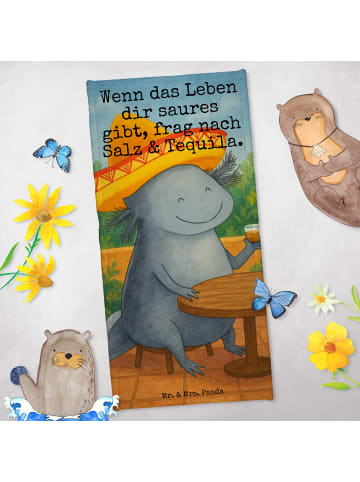 Mr. & Mrs. Panda Badetuch Axolotl Tequila Design mit Spruch in Grau Pastell