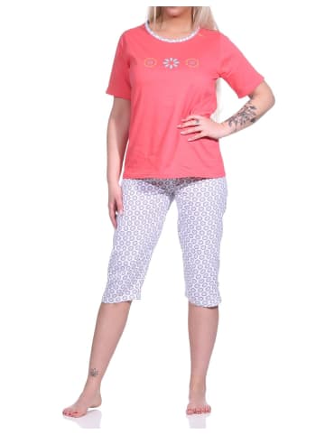 NORMANN Schlafanzug Capri Pyjama BlümchenMuster und Caprihose - 74528 in rot