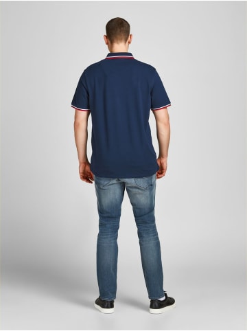 Jack & Jones + Fit Polo Shirt JJEPAULOS Sommer Hemd Pique in Dunkelblau