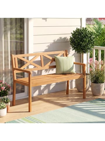 COSTWAY 2-Sitzer Gartenbank Holz 119 x 56 x 80 cm in Hellbraun