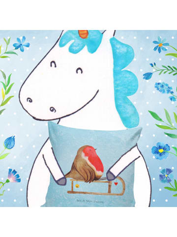 Mr. & Mrs. Panda Dekokissen Sofa Rotkehlchen Schlitten ohne Spruch in Eisblau