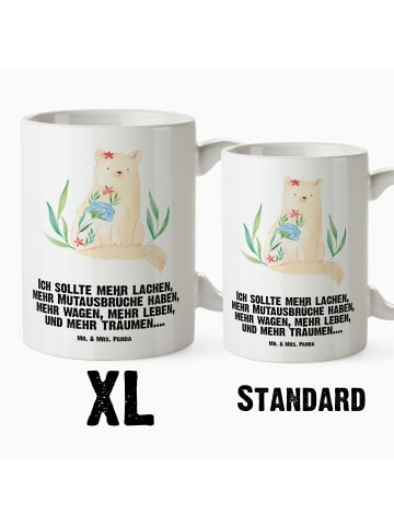 Mr. & Mrs. Panda Steinguttasse Katze Blumen mit Spruch in Weiß