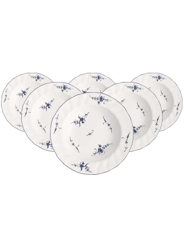 Villeroy & Boch 6er Set Suppenteller Vieux Luxembourg ø 22,5 cm in weiß-blau