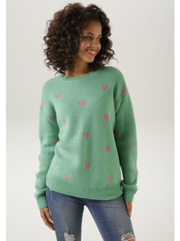 Aniston CASUAL Strickpullover in grün-pink