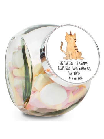Mr. & Mrs. Panda Bonbonglas Einhorn Katze mit Spruch in Weiß