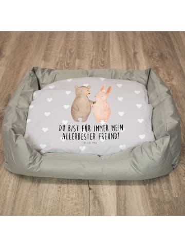 Mr. & Mrs. Panda Katzenkissen Bär und Hase Umarmen mit Spruch in Grau Pastell