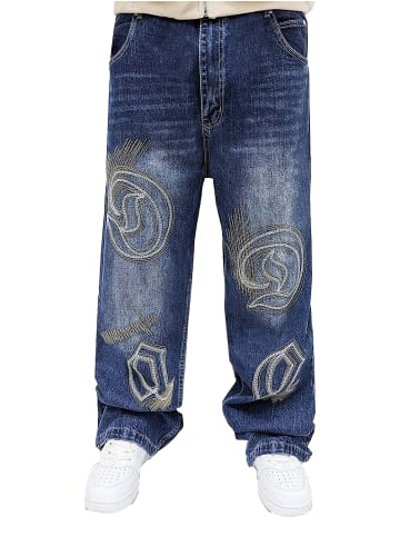 DADA Baggy Jeans mit Stickereien im Gothic-Look in Blau