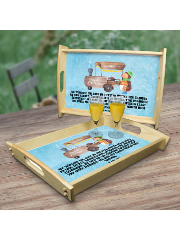 Mr. & Mrs. Panda serviertablett aus holz Igel Maronen mit Spruch in Eisblau