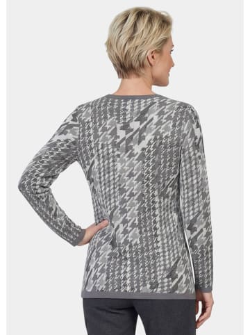 GOLDNER Kurzgröße:  Hahnentrittpullover mit Glanz in grau / gemustert