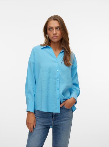 Vero Moda Legere Hemdbluse Oversized Shirt Seidig VMQUEENY in Blau