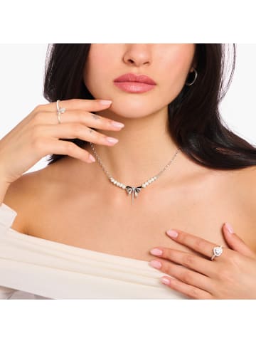 Thomas Sabo Schleifen-Kette Mit Perlen Lovely Romance in silber, schwarz, weiß