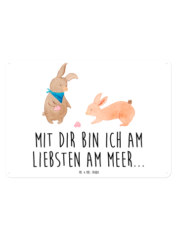 Mr. & Mrs. Panda Blechschild Hasen Muschel mit Spruch in Weiß