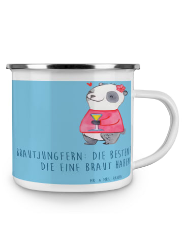 Mr. & Mrs. Panda Camping Emaille Tasse Beste Brautjungfern mit S... in Sky Blue