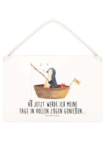 Mr. & Mrs. Panda Schild Pinguin Angelboot mit Spruch in Weiß