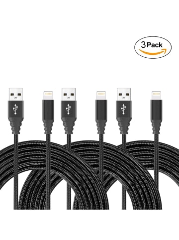 Platyne 3er-Pack USB-auf-Lightning-Kabel 2 Meter in Schwarz