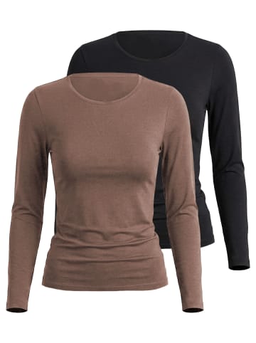 Nina von C. 2er Pack Langarm Shirt in noisette-schwarz