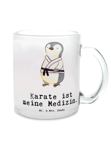 Mr. & Mrs. Panda Trinkglas Pinguin Karate mit Spruch in Transparent