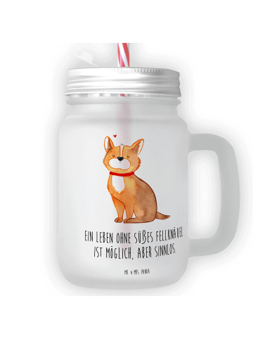 Mr. & Mrs. Panda Trinkglas Mason Jar Hund Glück mit Spruch in Transparent