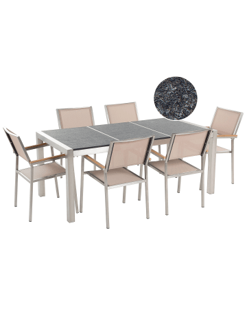 Beliani 7-tlg Gartentisch Set GROSSETO in Grau/Silber/Beige