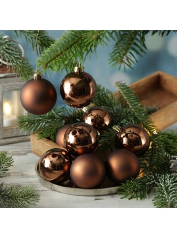 MARELIDA 12er Set Weihnachtskugeln bruchfest D: 6cm Baumkugeln in braun