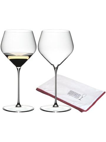 RIEDEL Glas 2er Set Chardonnay Weingläser + Poliertuch Veloce in 690 ml in transparent