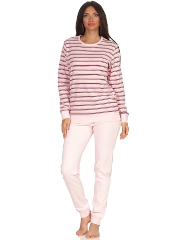 NORMANN Pyjama Bündchen Kuschel interlock Streifen - 48940 in rosa