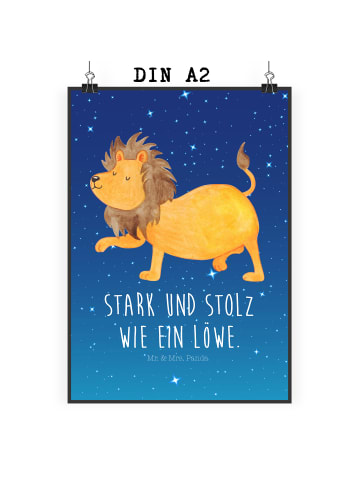 Mr. & Mrs. Panda Poster Sternzeichen Löwe mit Spruch in Sternenhimmel Blau